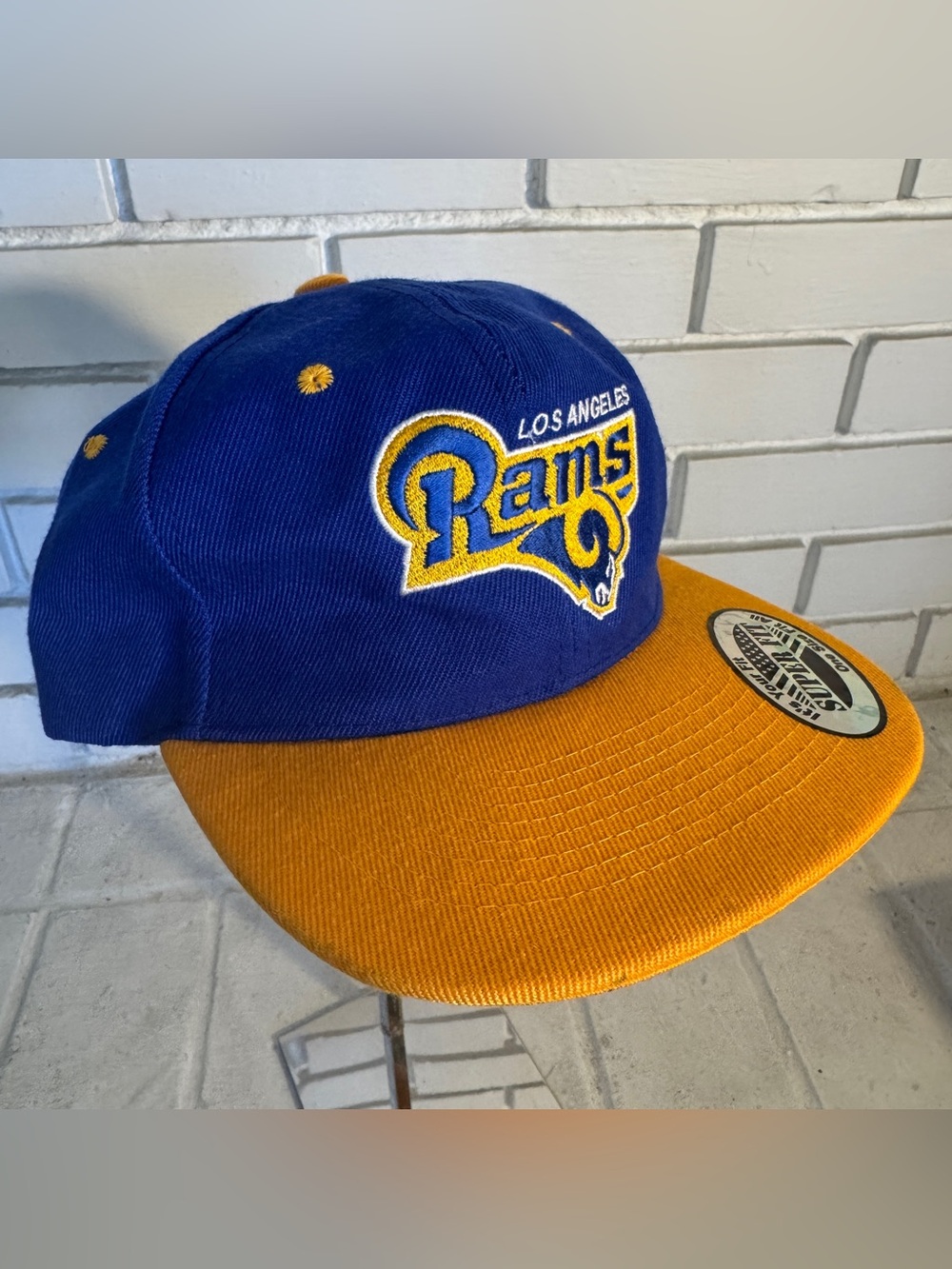 Vintage 90s Style Los Angeles Rams Snapback Hat Super Fit Blue Yellow